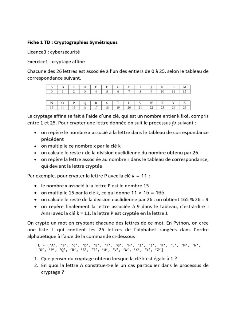Cryptographie Symétrique et Codage César | PDF | Cryptage | Cryptanalyse