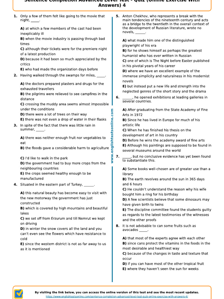 Sentence Completion Advanced 4 | PDF
