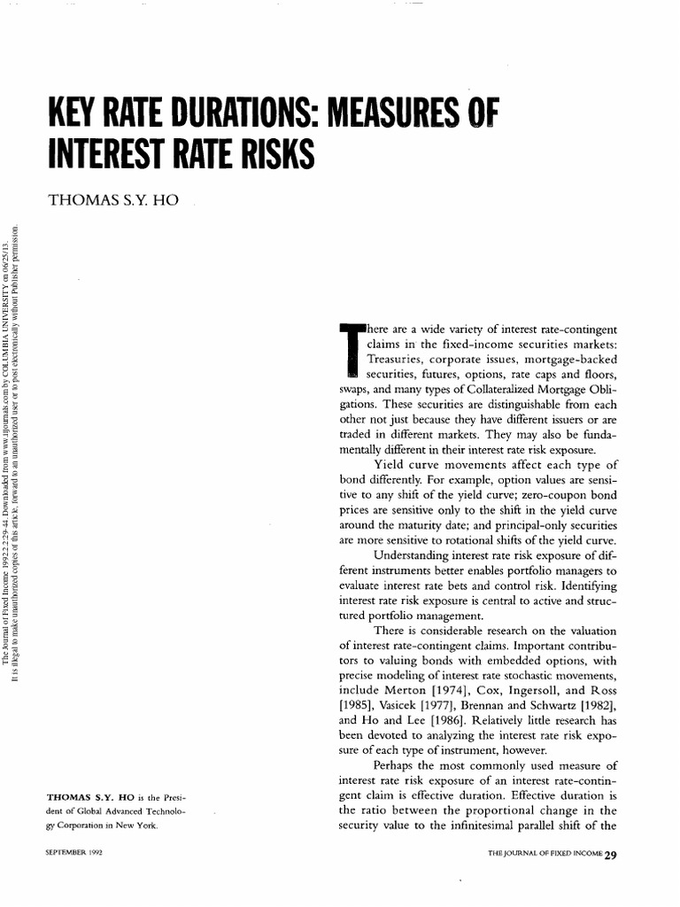 Key Rate Durations in Interest Rate Risk | PDF | Bond Duration | Yield ...