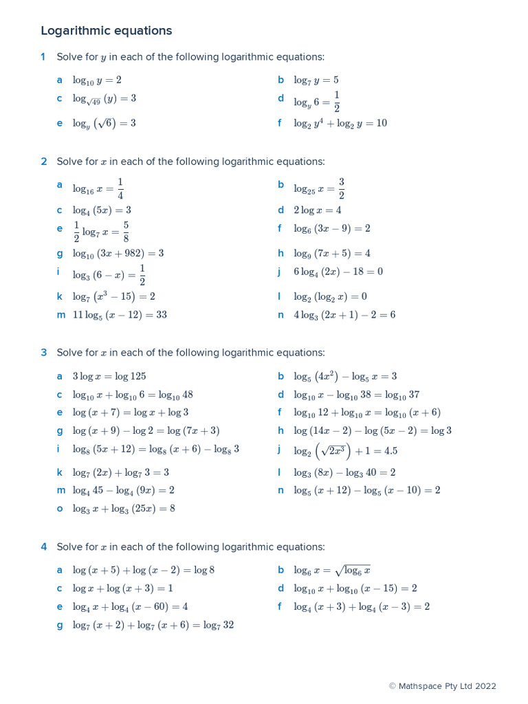 Logarithmic Equations Worksheet | PDF | Logarithm | Mathematical Objects
