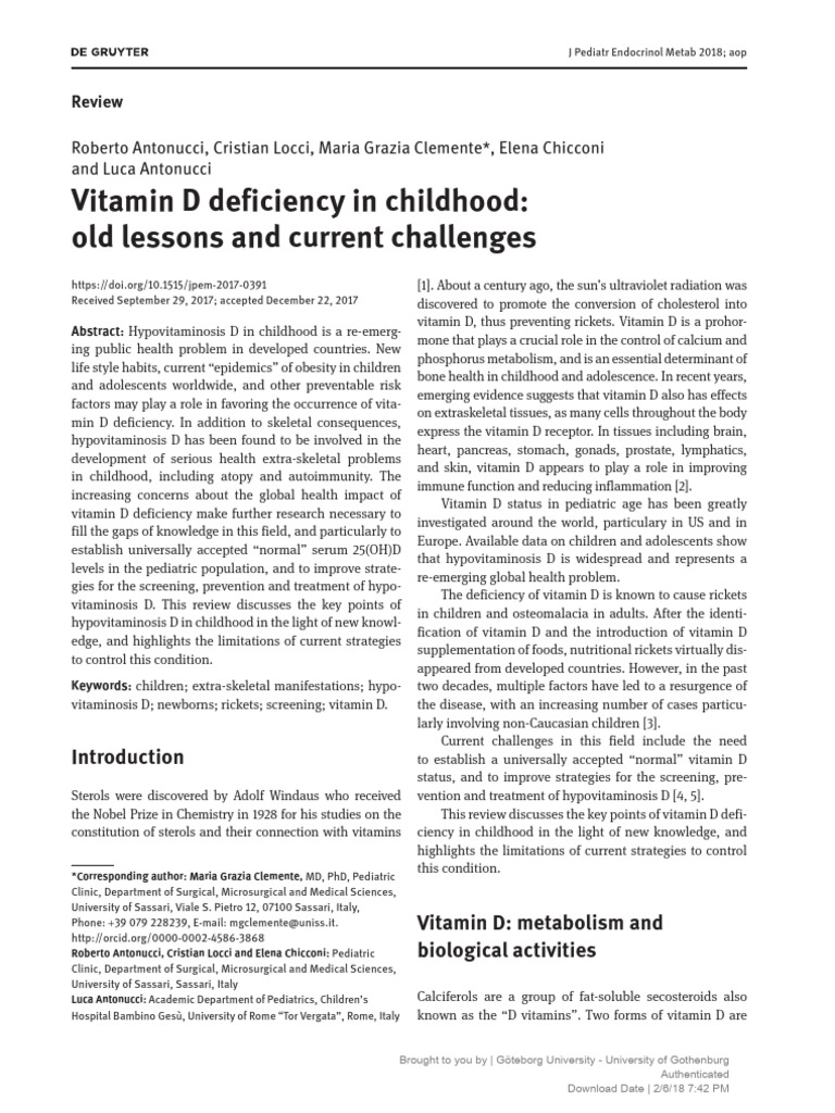 2 Vitamin D Deficiency in Childhood Old Lessons and Current Challenges ...