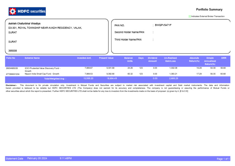 Portfolio Statement FY 2023-2024 | PDF | Investing | Securities (Finance)