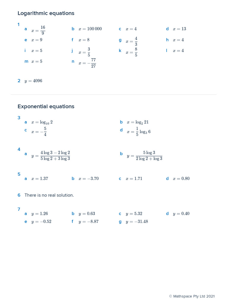 11.08 Equations Using Logarithms Enrichment - Answerkey | PDF ...