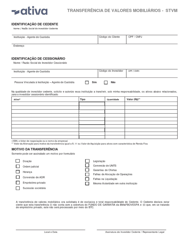 Formulário de Transferência STVM | PDF | Empréstimos | Investimentos