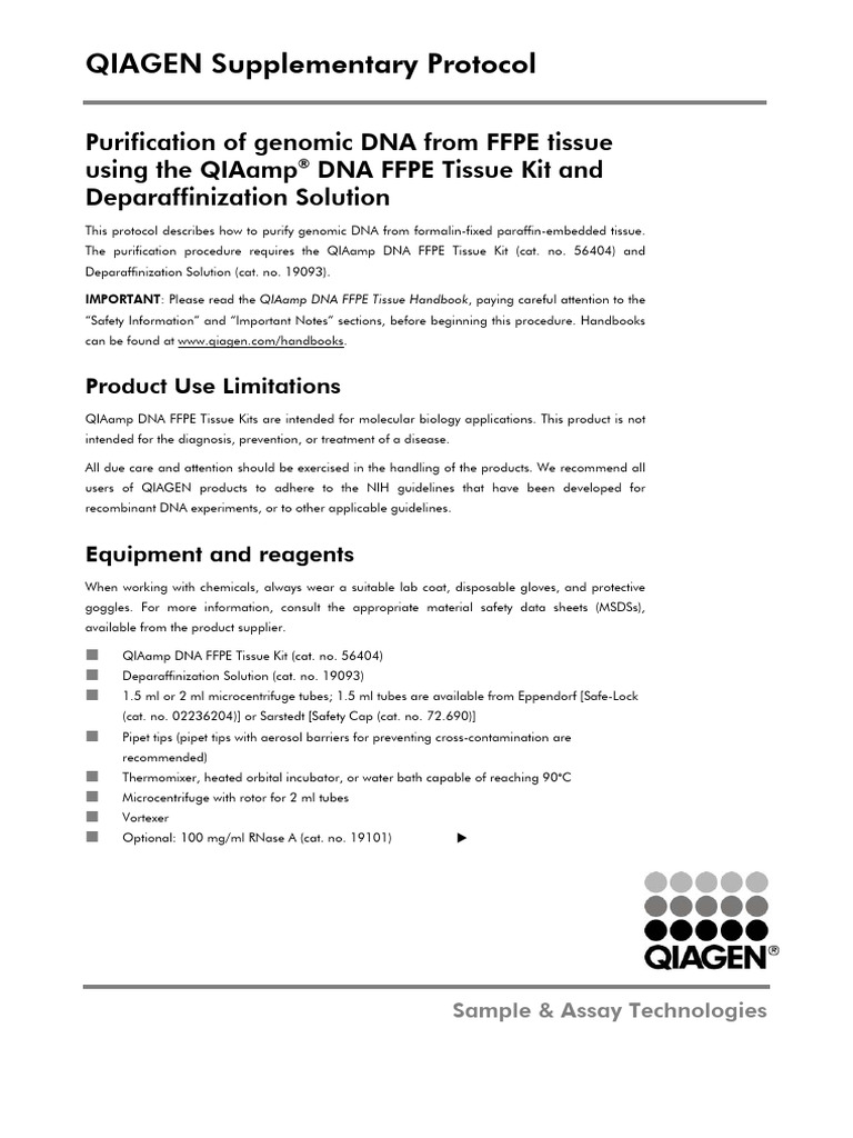 QA50 Purification of Genomic DNA From FFPE Tissue Using The QIAamp DNA