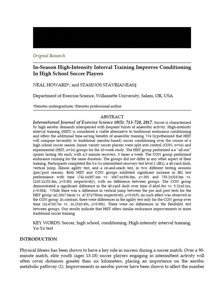 HIIT for High School Soccer Conditioning | PDF | High Intensity ...