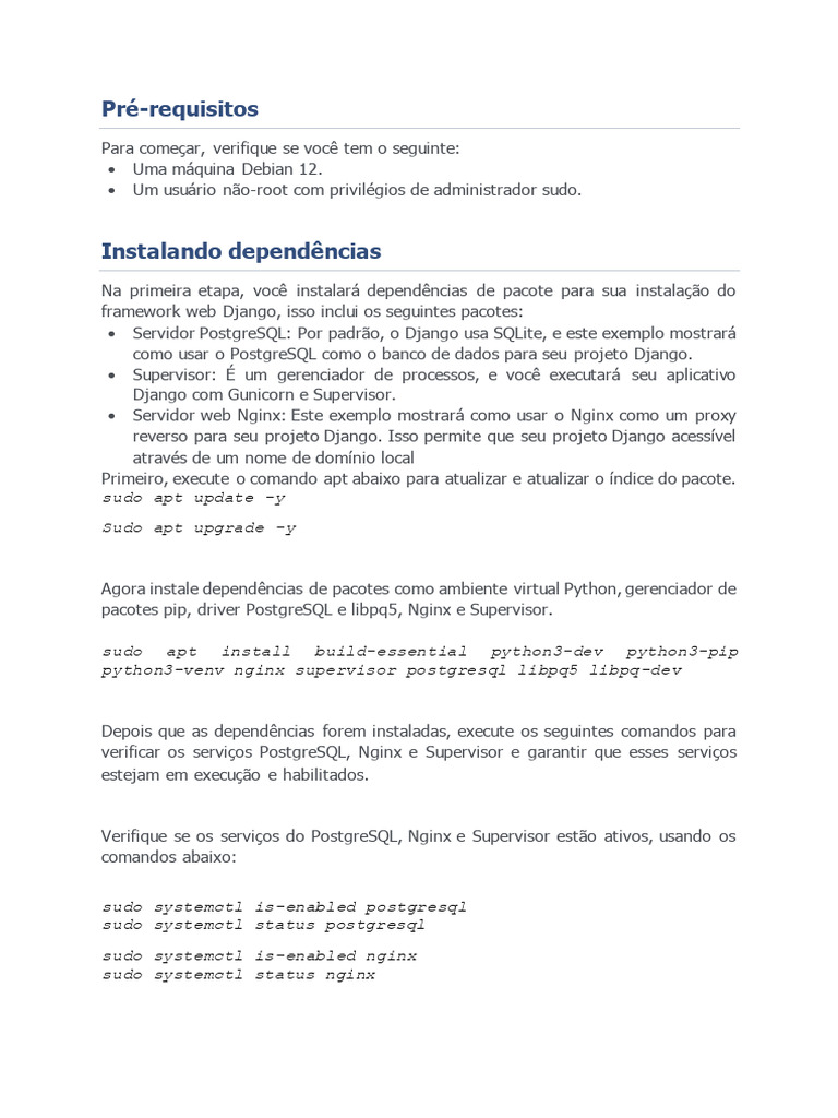 Instalação do Django com PostgreSQL no Debian | PDF | Postgre SQL ...