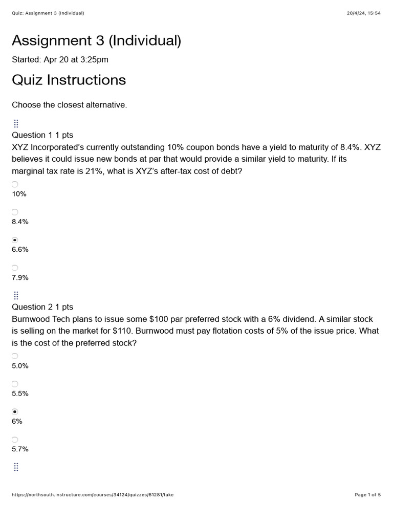 Finance Quiz: Cost of Capital Calculations | PDF | Cost Of Capital ...
