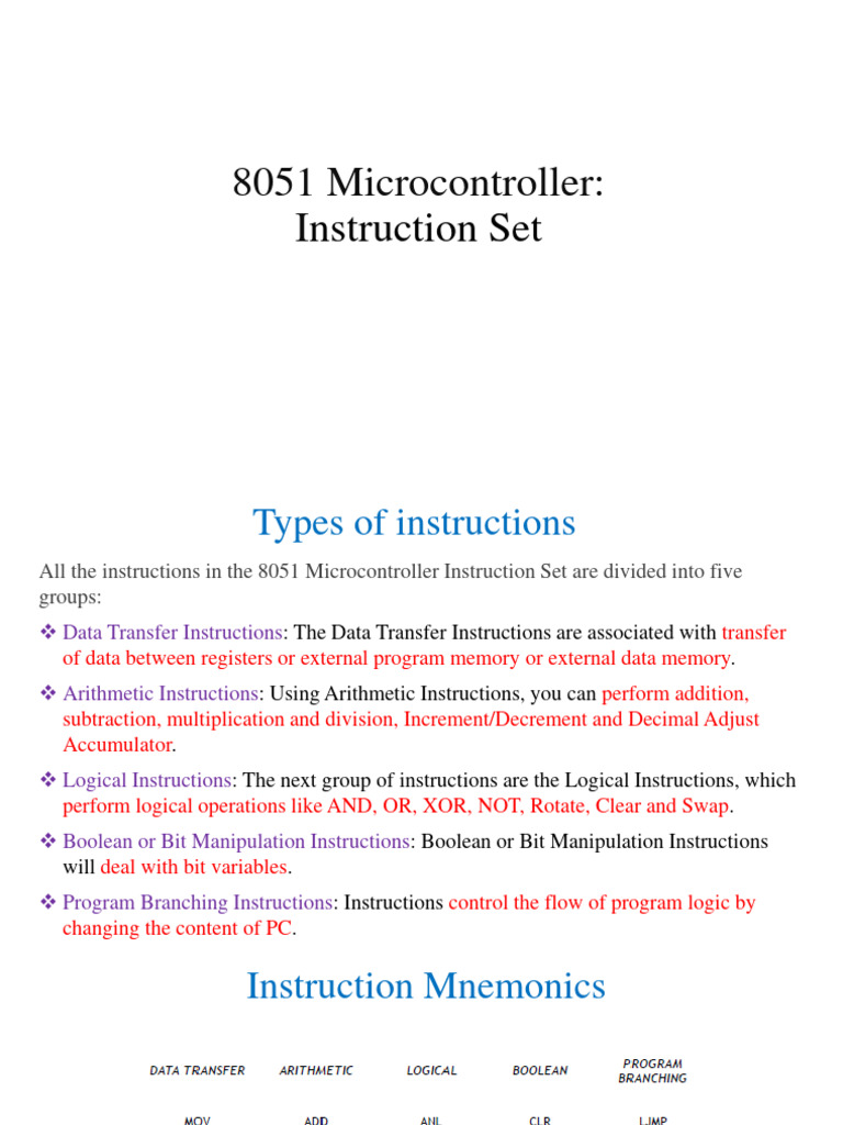 8051 Instruction Sets - Data Transfer and Arithmetic Instruction Set ...