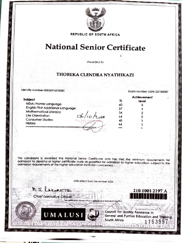 National Senior Certificate Details | PDF