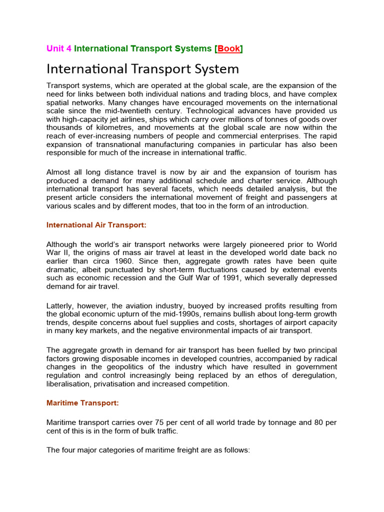 Overview of International Transport Systems | PDF | Containerization ...