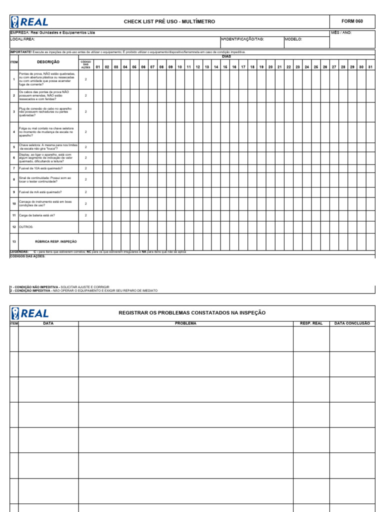 Form 060 - Check List Multímetro Rev.00 | PDF