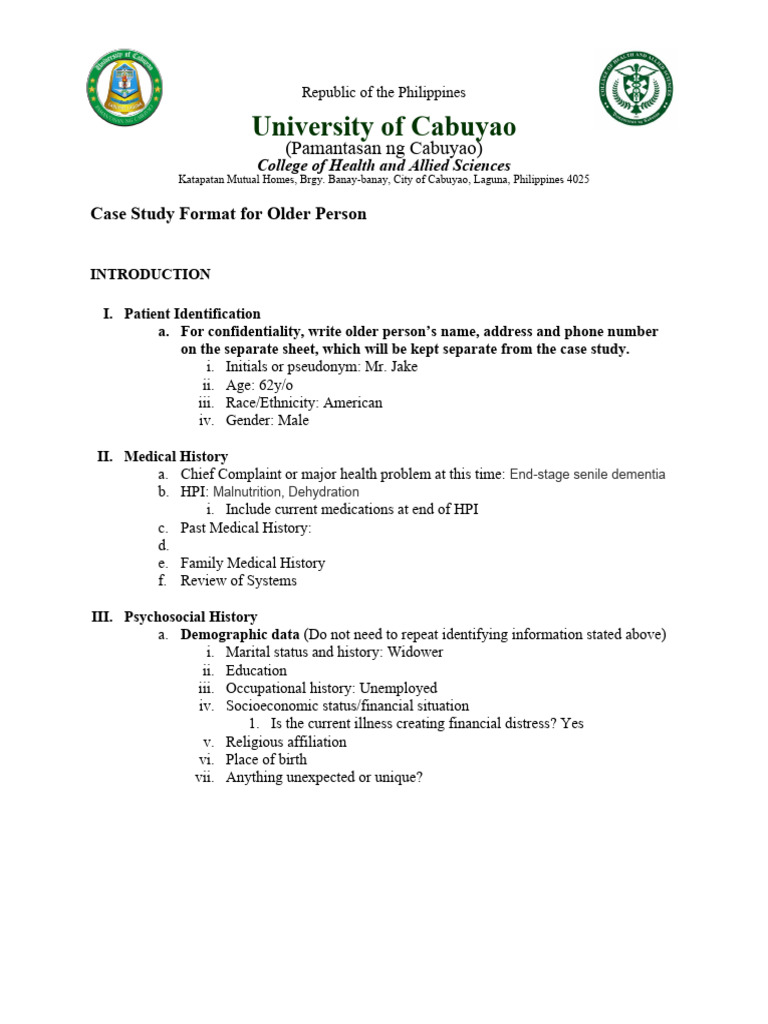 Case Study: Older Adult with Dementia | PDF | Psychosocial | Psychology