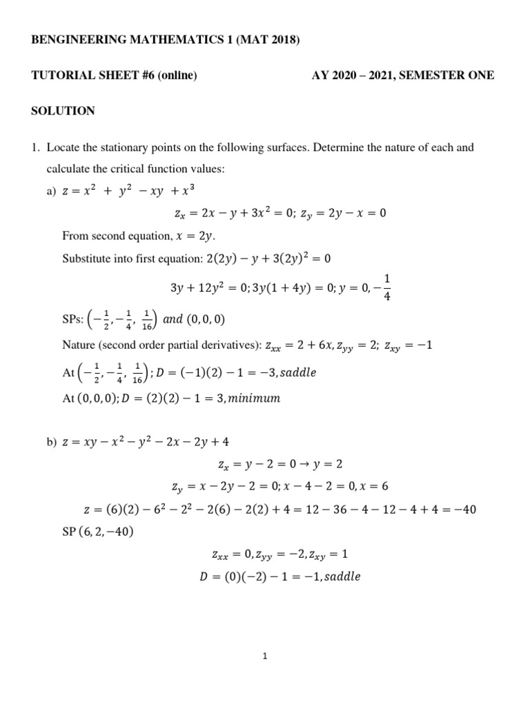 Engineering Mathematics Tutorial Solutions | PDF | Physics ...