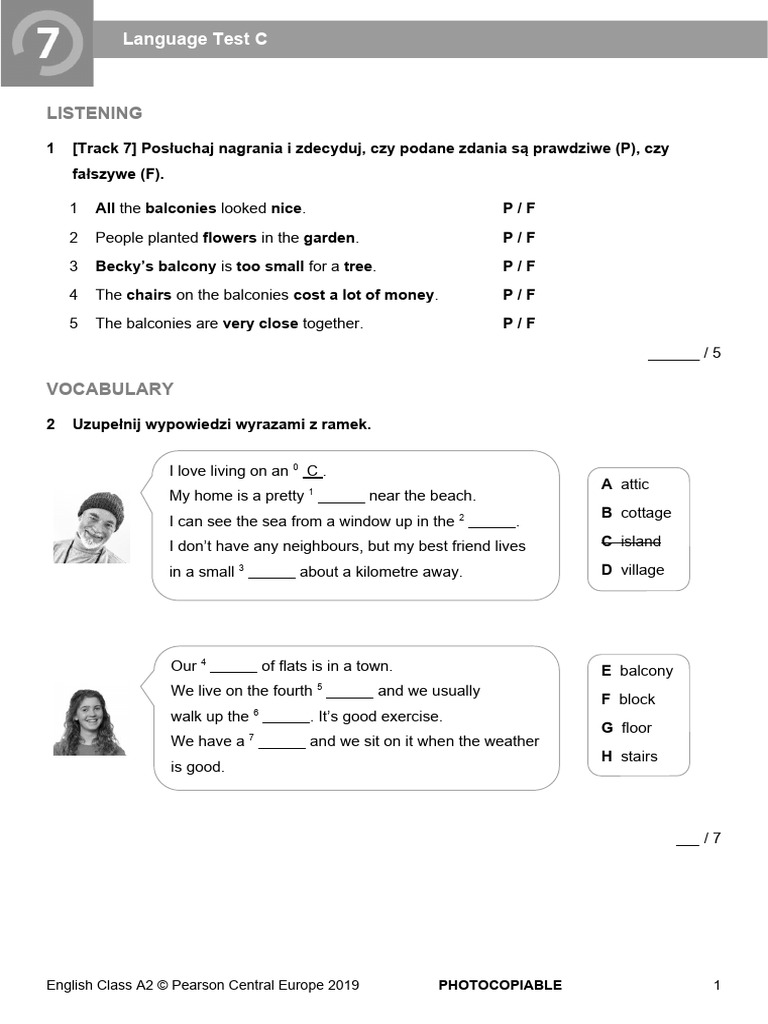 EC - A2 - Tests - Language Test 7C | PDF