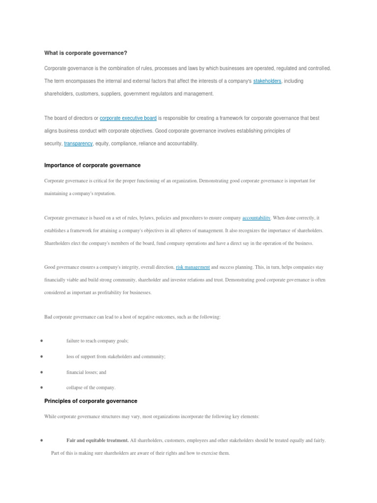 Corporate Governance Pdf Corporate Governance Governance