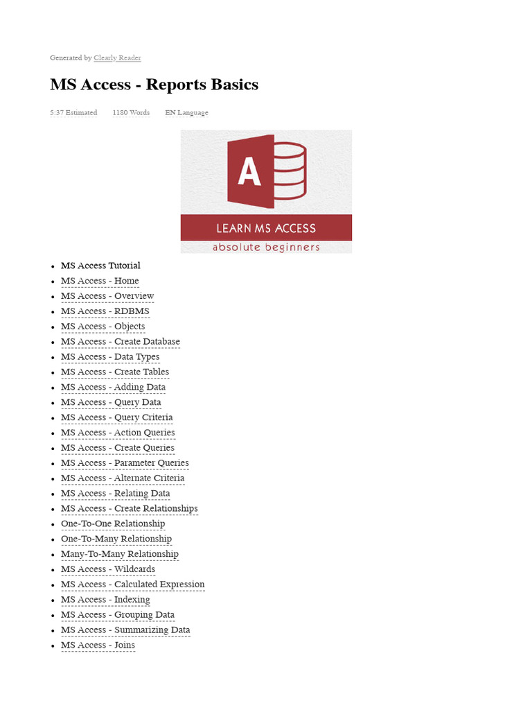 Unit8. MS Access - Create Reports | PDF | Microsoft Access | Computing