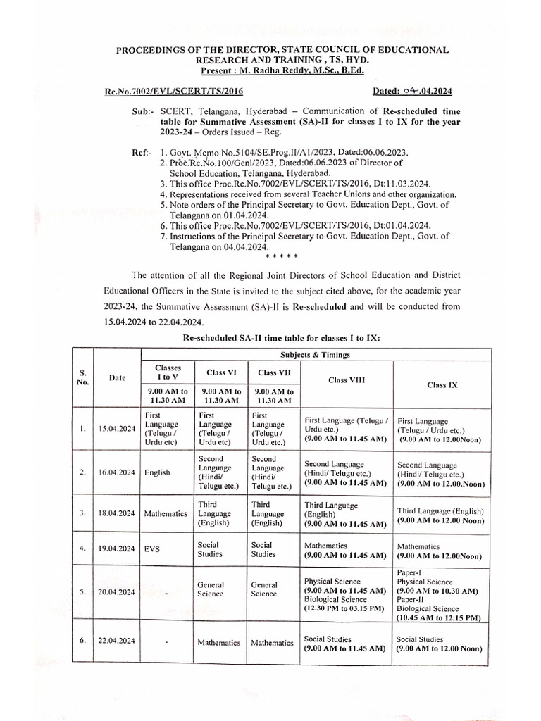 Re-Scheduled SA-II Time Table | PDF