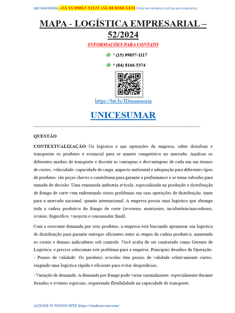 Mapa - Logística Empresarial - 52 - 2024 | PDF | Cadeia de suprimentos ...