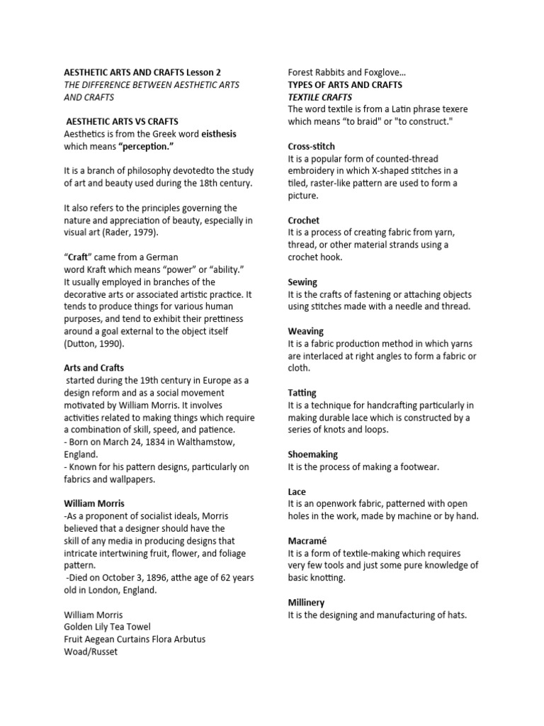 AESTHETIC ARTS AND CRAFTS Lesson 2 | PDF | Textiles | Yarn