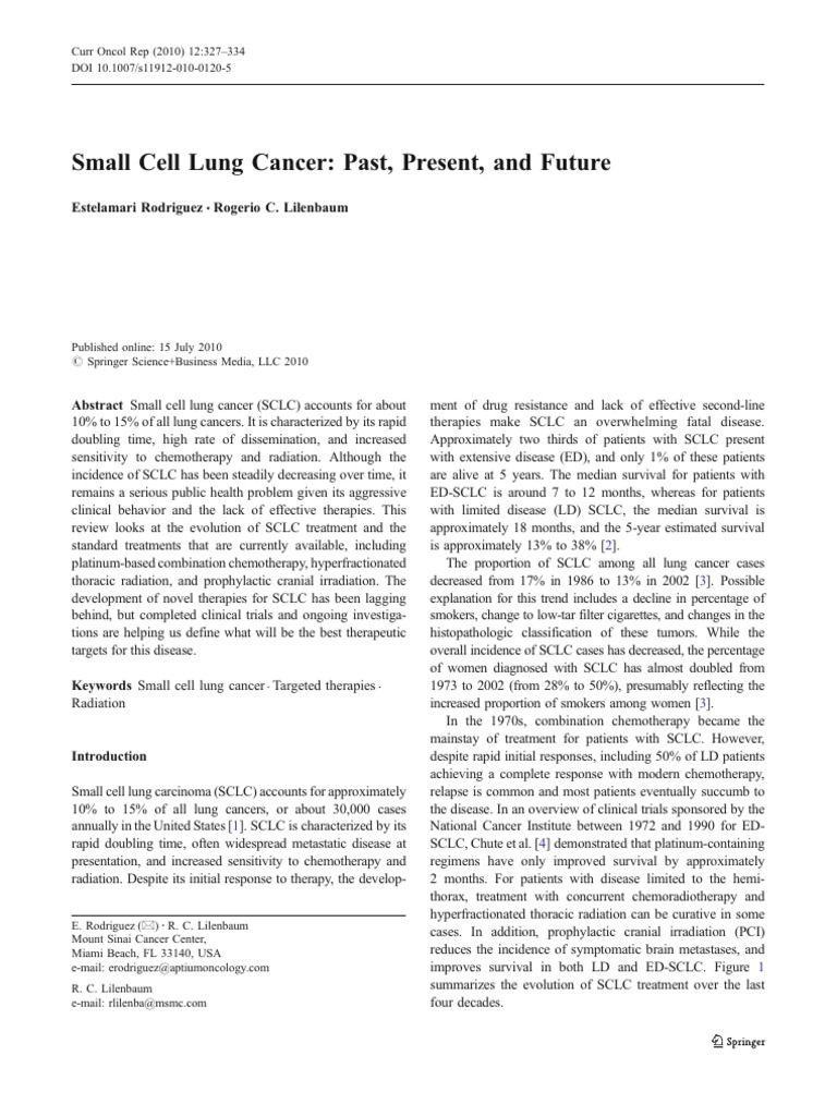 Small Cell Lung Cancer Past, Present, and Future | PDF | Lung Cancer ...