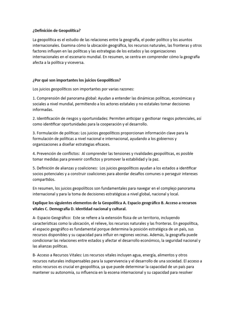 Geopolítica: Definición y Elementos Clave | PDF | Política mundial | Rusia