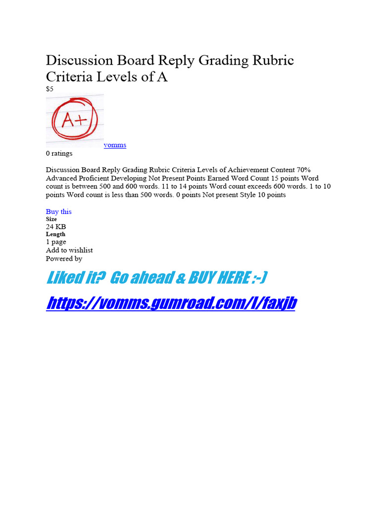 Discussion Board Reply Grading Rubric Criteria Levels of A PDF