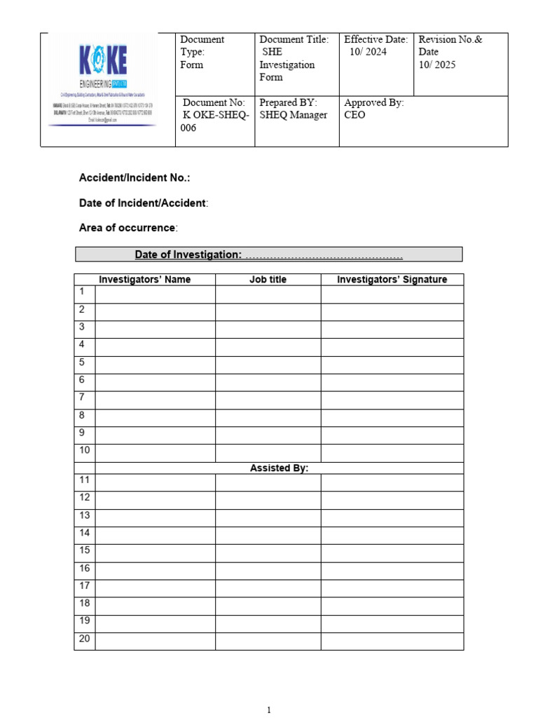 SHEQ Incident Investigation Form | Download Free PDF | Pollution | Air ...