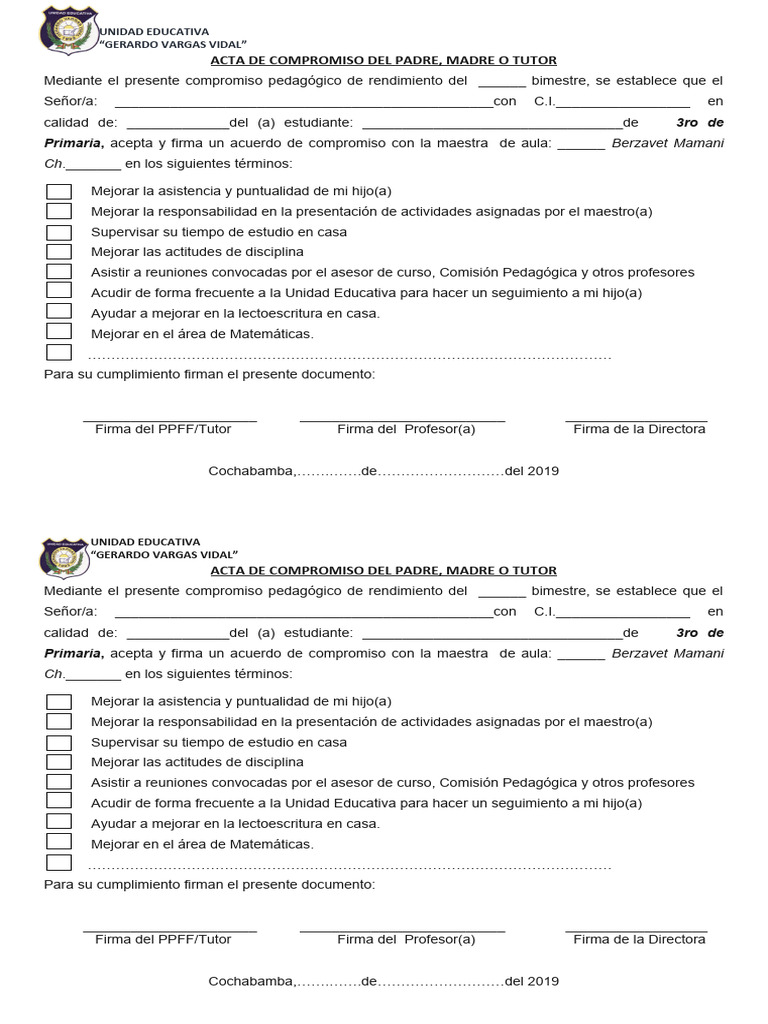 Compromiso Escolar de Padres 2019 | PDF | Crecimiento personal y ...
