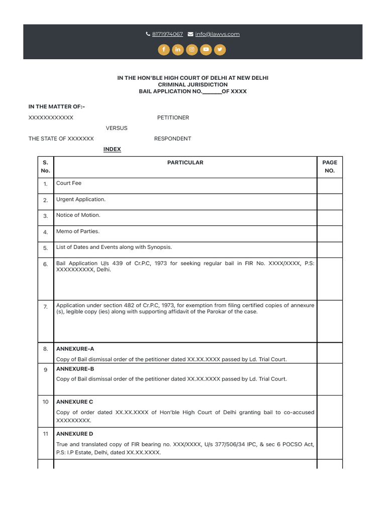 Bail Application in High Court Delhi | PDF | Bail | Affidavit