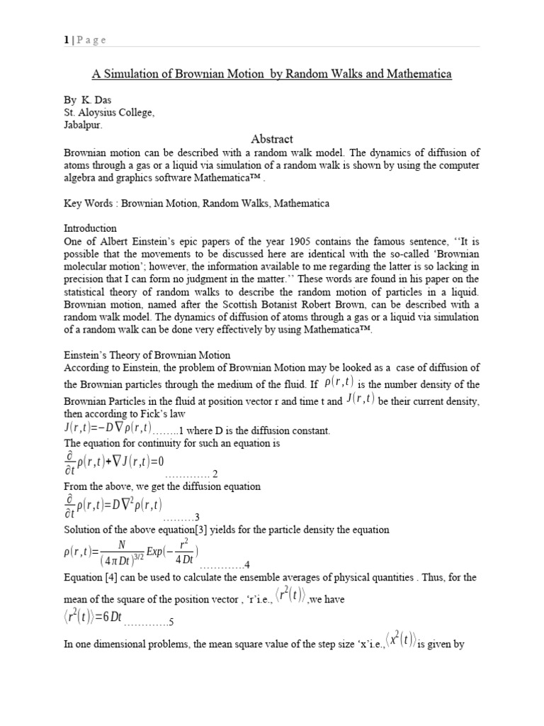 M.SC IV A Simulation of Brownian Motion by Random Walks and Mathematica ...