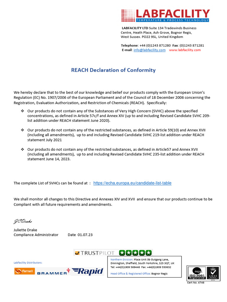 Reach Declaration of Conformity | PDF | European Union Law | Government