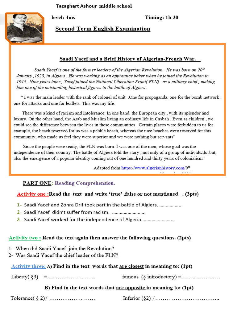 4MS Second Term English Exam Guide | PDF | Algeria