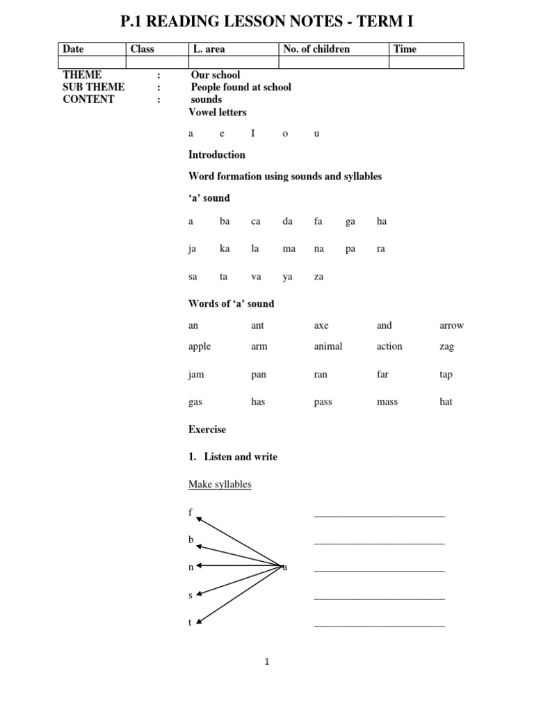 P.1 Reading Lesson Notes: Term I | PDF | Farms | Toothbrush
