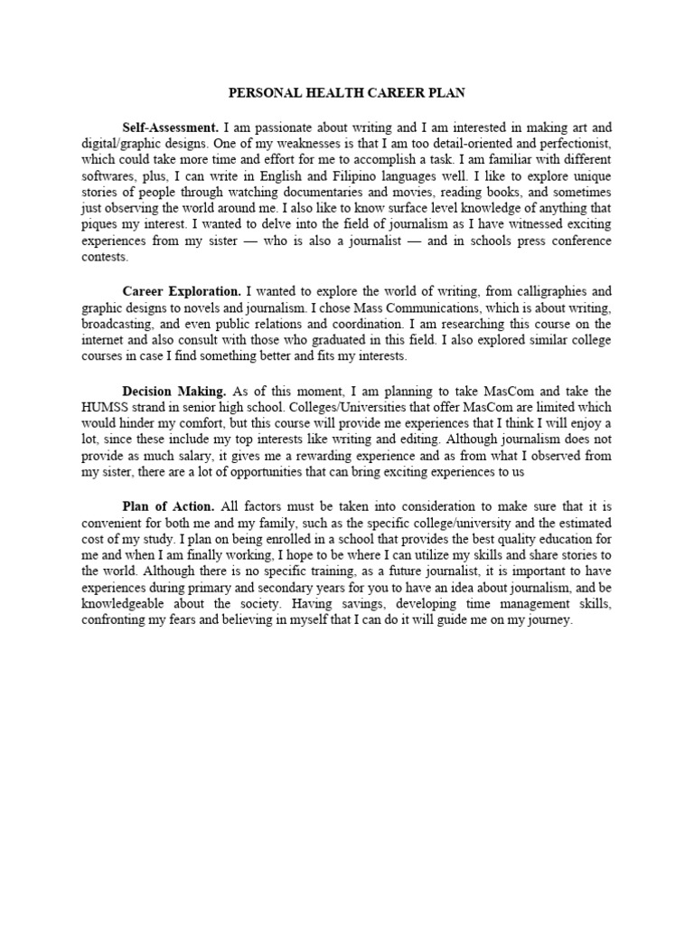 WHAT IS HEALTH CAREER PLAN EXAMPLE visual data 5