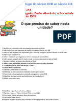 Guião de Estudo 6º Ano D1 - O Império Português, o Poder Absoluto, A Sociedade e A Arte No Século XVIII