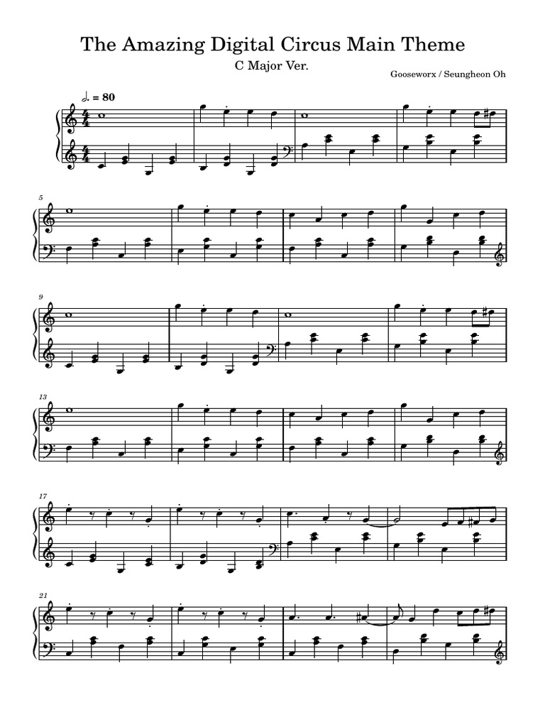 Main Theme The Amazing Digital Circus Gooseworx Piano C Major