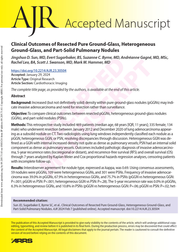 Sun Et Al 2024 Clinical Outcomes of Resected Pure Ground Glass ...