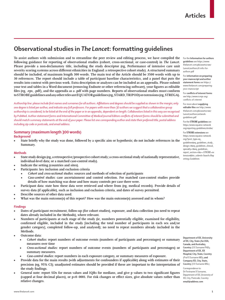 Guidelines for Observational Study Reports | PDF | Cohort Study