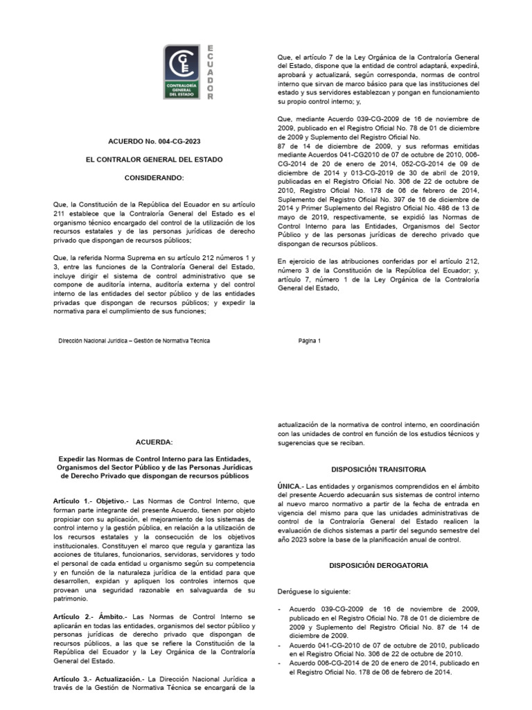 Normas de Control Interno 2023 | PDF | Planificación | Responsabilidad