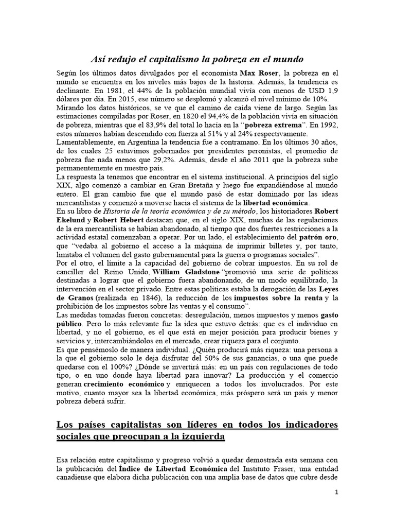 Capitalismo y reducción de la pobreza | PDF | Pobreza | Pobreza e ...