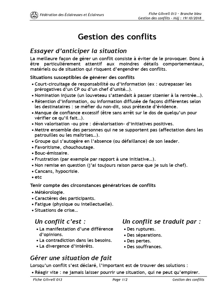 Gestion des Conflits en Milieu Scout | PDF | Résolution de conflit
