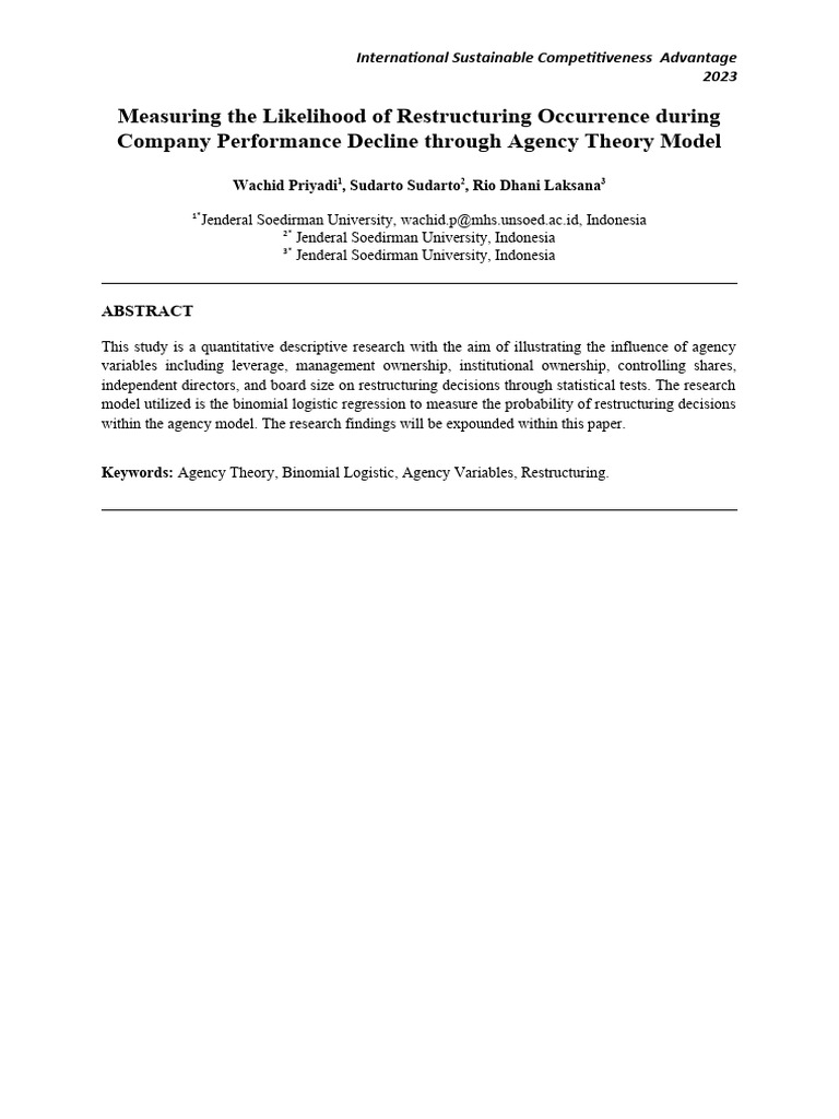 Agency Theory & Restructuring 2023 | PDF