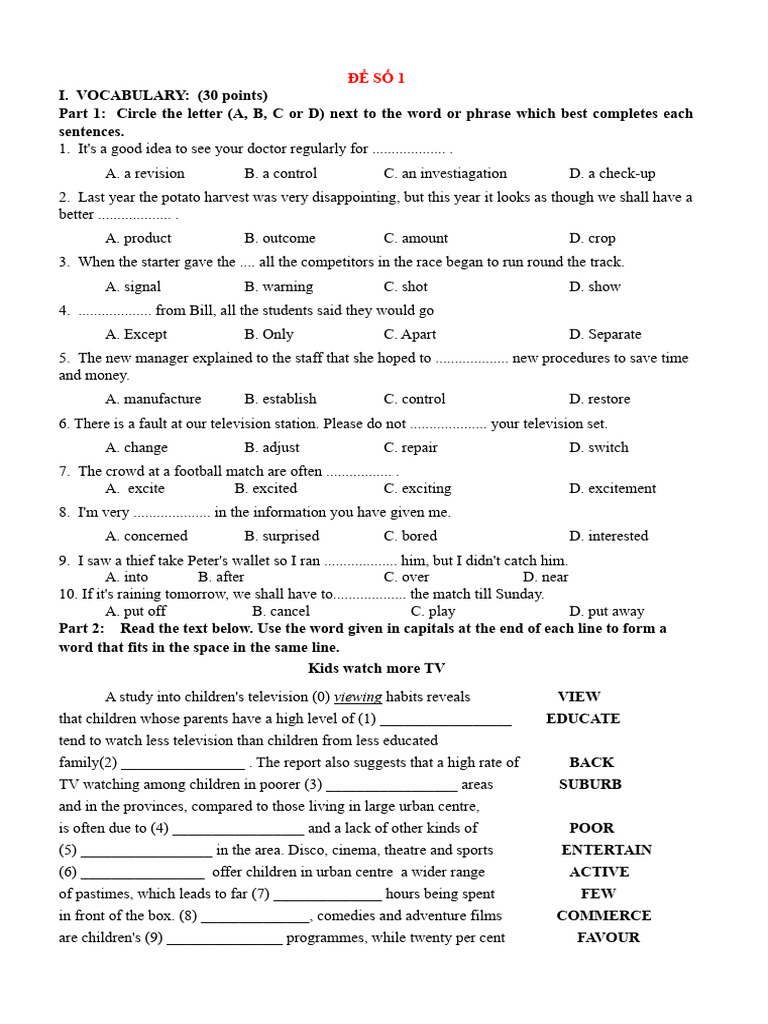 Vocabulary and Grammar Practice Test | PDF | Paper