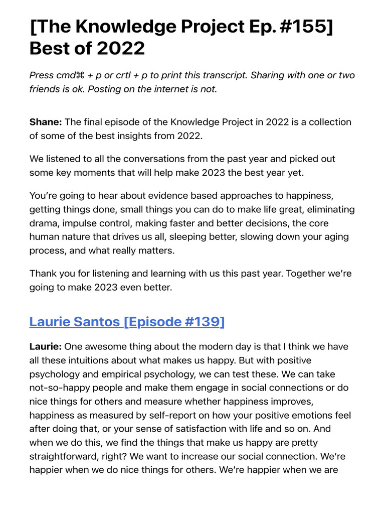 [The Knowledge Project Ep. 155] Best of 2022 Farnam Street PDF Heritability Happiness