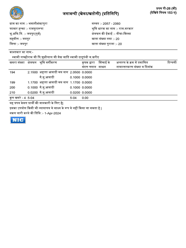 Apnakhata land records of rajasthan state government of rajasthan pdf