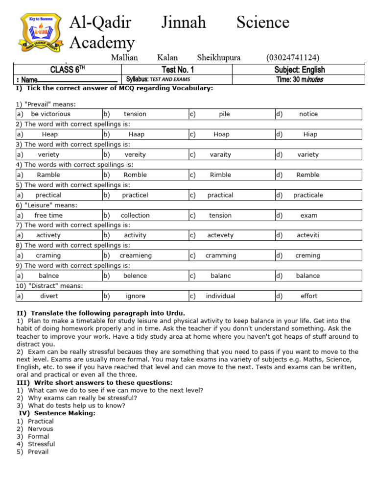 Class 6th Test Ch 6 Pdf Educational Assessment And Evaluation