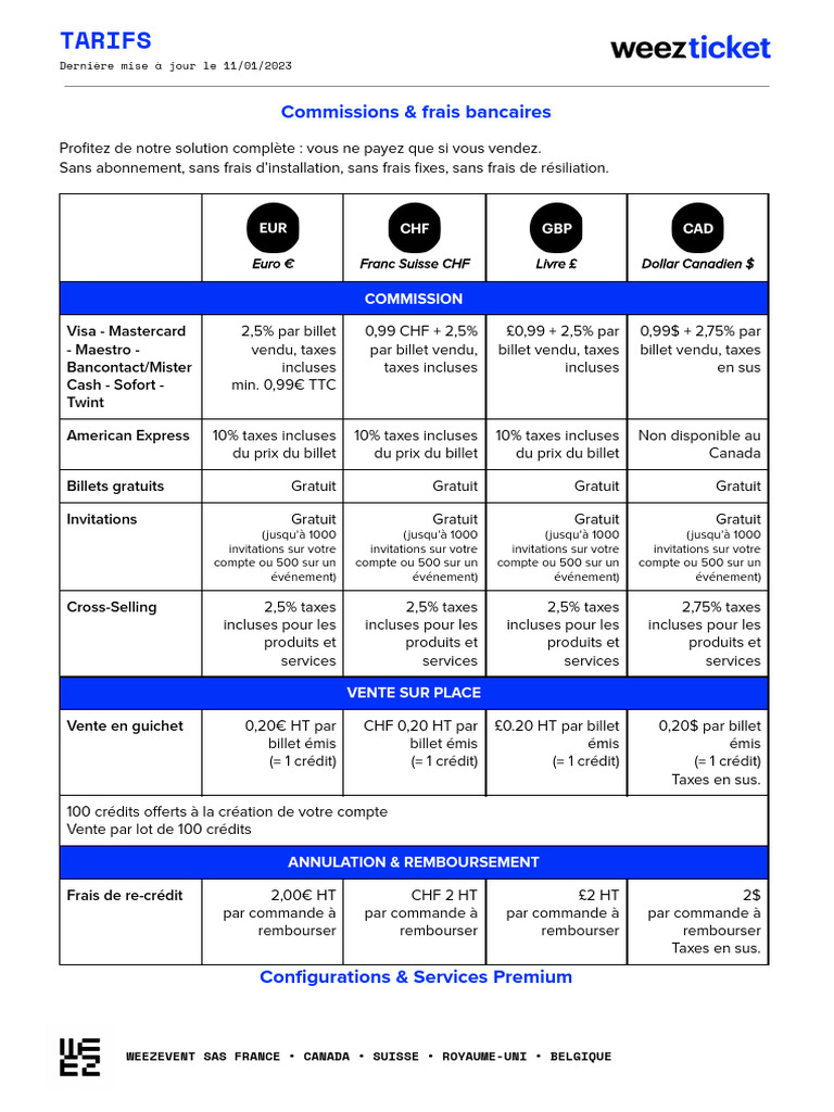 Tarifs Weezevent et Commissions | PDF | Franc suisse | MasterCard