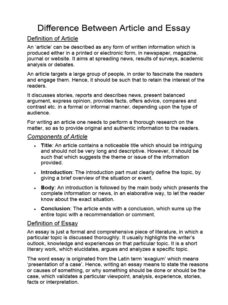 What Is The Difference Between Article And Essay