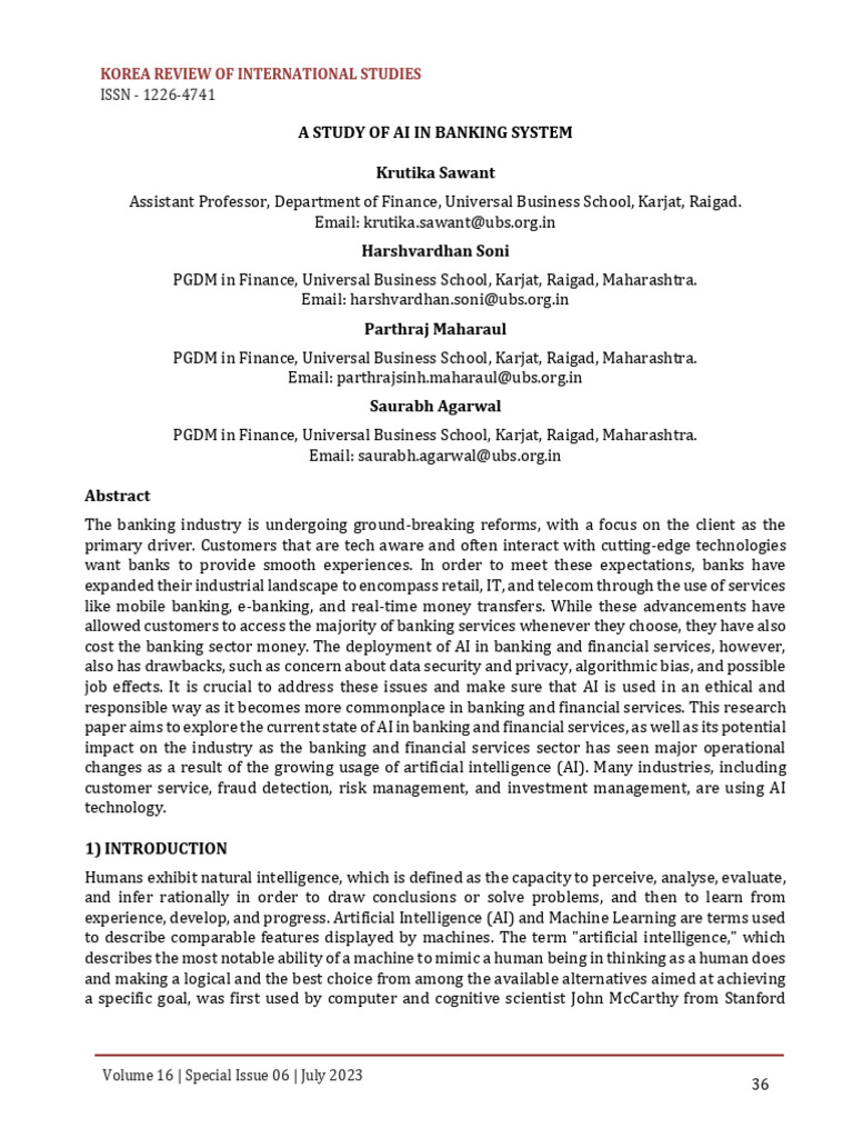 A Study of Ai in Banking System Kri160616 | PDF | Artificial ...